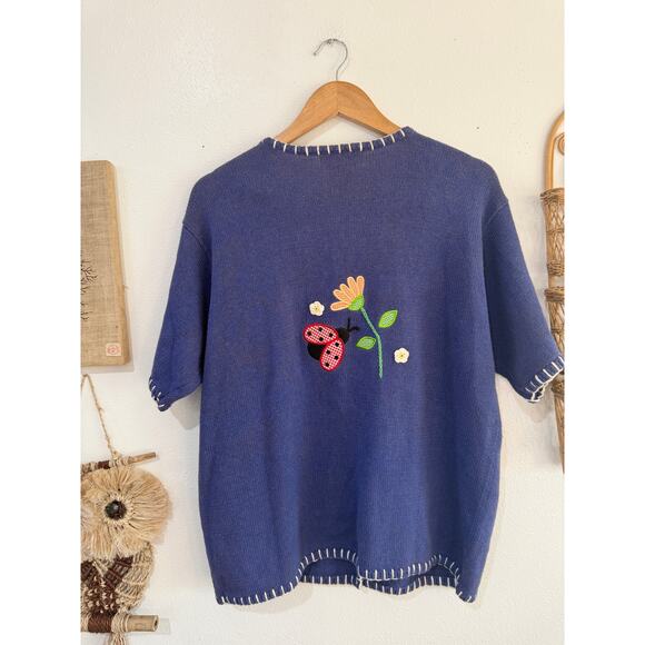 90s/Y2K Short Sleeve Ladybug Cardigan size XL - Picture 3 of 7